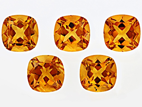 Yellow Citrine 7mm Cushion Faceted cut Gemstones Set of 5 7CTW