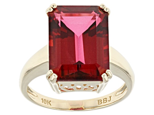 Red Peony Color Topaz Octagon 14x10mm 10k Yellow Gold Solitaire Ring 7.52ctw - Size 6