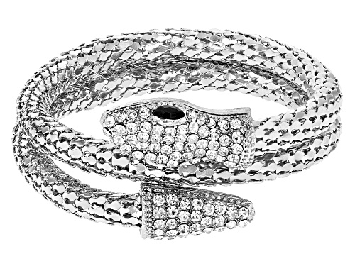 Rhinestone Copper Nickel Silver Tone Plated Snake Charm Bracelet