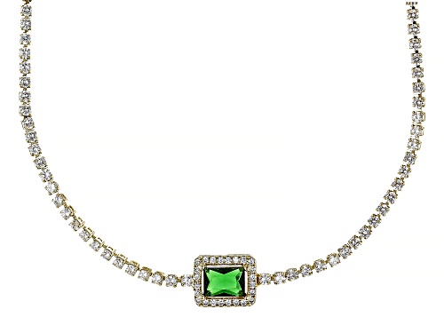 Photo of Copper 18" Green Glass, Cubic Zirconia, & White Zircon Gold Tone Necklace