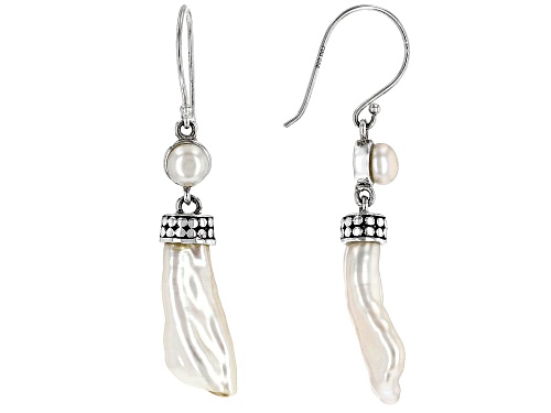 5.5-6mm and free form White Cultured Freshwater Pearl Rhodium over Sterling Silver Dangle Earring
