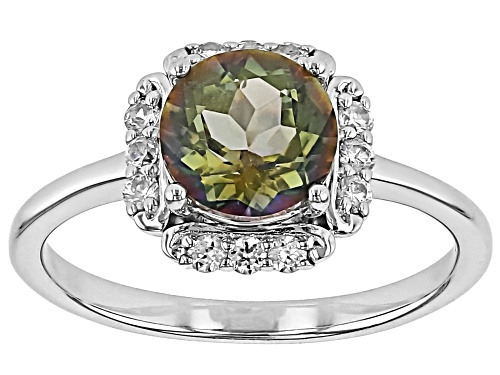 Multi-Color Quartz Round 8mm and White Zircon Rhodium Over Sterling Silver Ring 1.90ctw - Size 9
