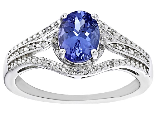 Photo of 1.10ct Oval Tanzanite With 0.07ctw White Diamond Accent Rhodium Over Sterling Silver Ring - Size 7