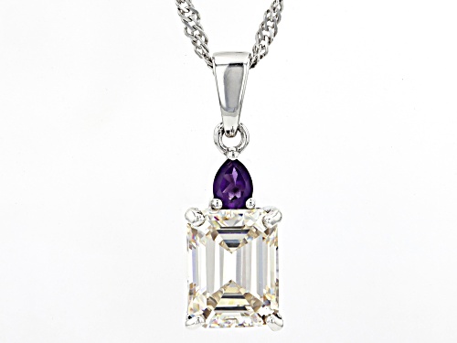 White Strontium Titanate and Amethyst Accent Rhodium Over Sterling Silver Pendant