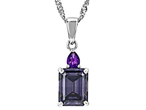 Purple Strontium Titanate and Amethyst Accent Rhodium Over Sterling Silver Pendant