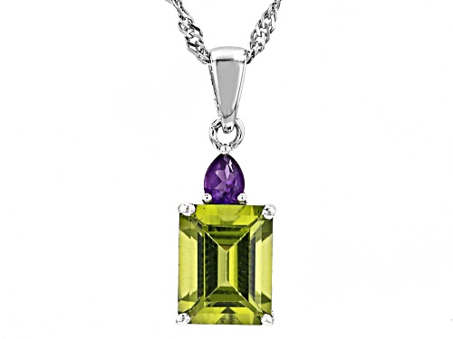 Peridot and Amethyst Accent Rhodium Over Sterling Silver Pendant