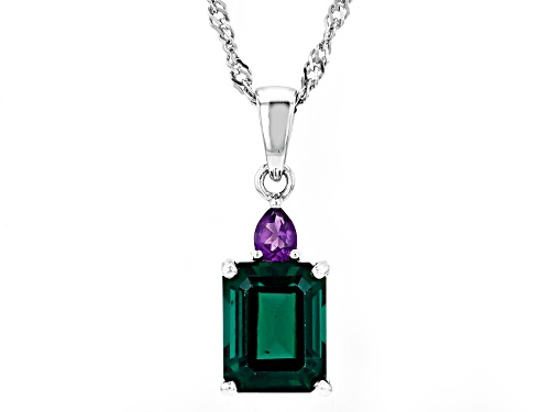 Photo of Lab Created Emerald and Amethyst Accent Rhodium Over Sterling Silver Pendant