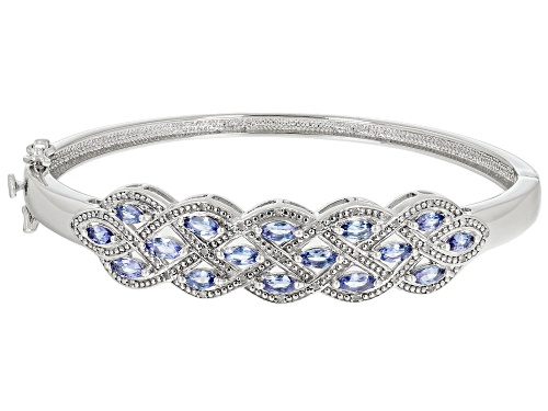 1.79ctw Marquise Tanzanite With .08ctw White Diamond Accent Sterling Silver Hinged Bangle Bracelet - Size 7.25