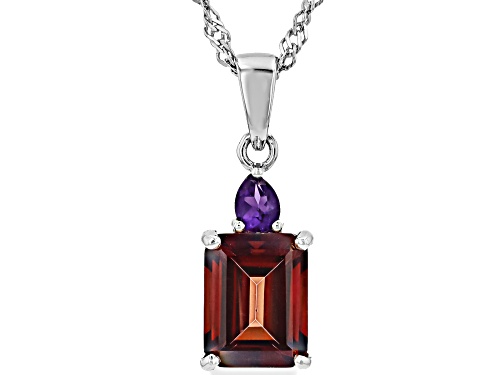 Red Labradorite and Amethyst Accent Rhodium Over Sterling Silver Pendant