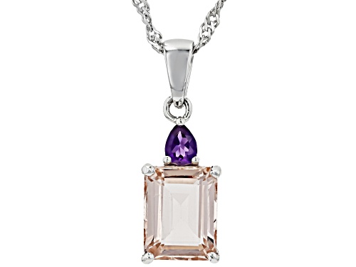 Morganite and Amethyst Accent Rhodium Over Sterling Silver Pendant