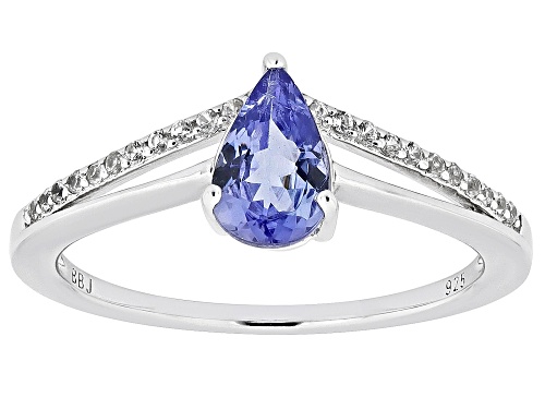Photo of Tanzanite with White Zircon Rhodium Over Sterling Silver Ring - Size 8