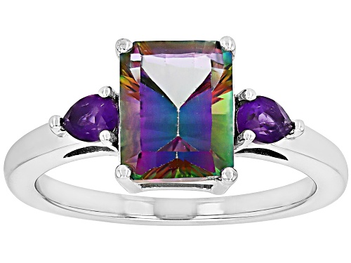 Mystic Topaz with Amethyst Rhodium Over Sterling Silver Ring - Size 9