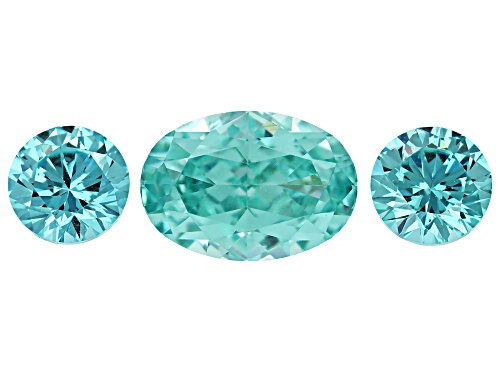 Photo of Green Cubic Zirconia 13X9mm Oval Fancy Cut, 8mm Round Diamond Cut Gemstones Set Of 3 16.00Ctw