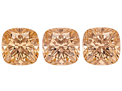 Photo of Peach Cubic Zirconia 8mm Cushion Fancy Cut Gemstones Set of 3 13.00Ctw