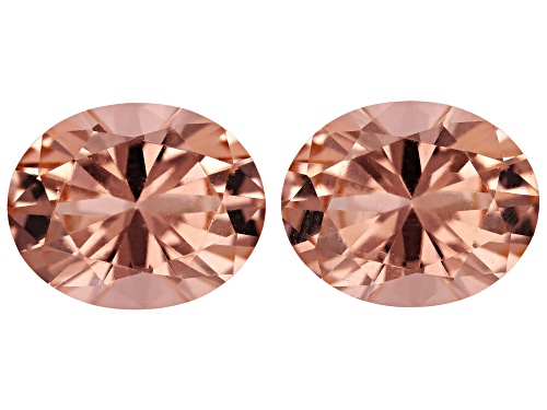 Peach Cubic Zirconia 10x8mm Oval Diamond Cut Gemstones Matched Pair 4.50Ctw