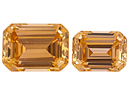 Photo of Peach Cubic Zirconia 16x12mm, 12x10mm Emerald Cut Gemstones Set of 2 32.00Ctw