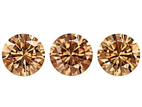 Brown Cubic Zirconia 9mm Round Fancy Cut Gemstones Set Of 3 14.00Ctw
