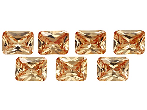 Brown Cubic Zirconia 9x7mm Emerald Radiant Cut Gemstones Set Of 7 27.00Ctw