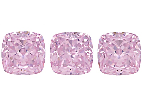 Pink Cubic Zirconia 7mm Cushion Fancy Cut Gemstones Set of 3 11.00Ctw