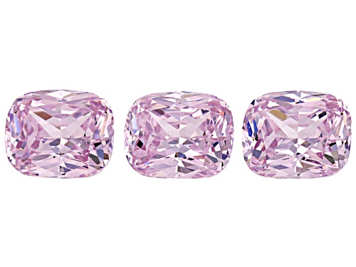 Pink Cubic Zirconia 12x10mm Cushion Fancy Cut Gemstones Set of 3 29.00Ctw