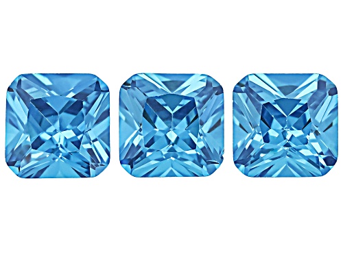 Blue Cubic Zirconia 8mm Octagon Fancy Cut Gemstones Set Of 3 12.00Ctw