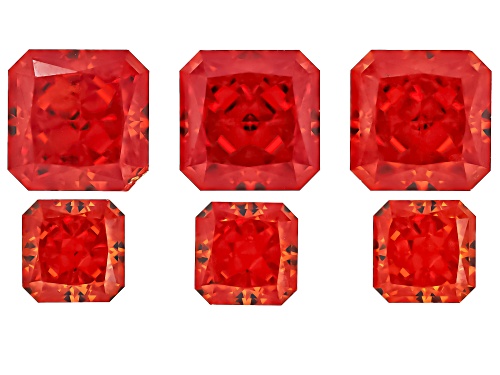 Orange Cubic Zirconia 10mm, 7mm Octagon Fancy Cut Gemstones Set of 6 45.00Ctw