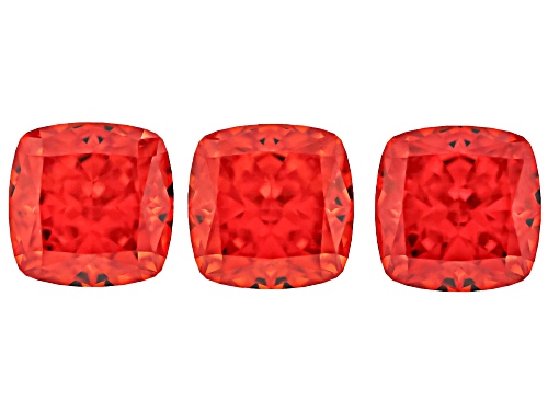 Orange Cubic Zirconia 7mm Cushion Fancy Cut Gemstones Set of 3 11.00Ctw