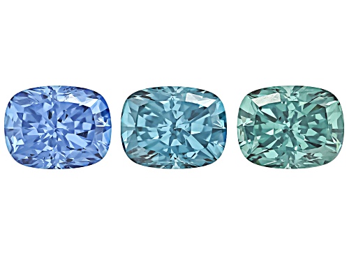Multi-Color Cubic Zirconia 9x7mm Cushion Fancy Cut Gemstones Set of 3 12.00Ctw