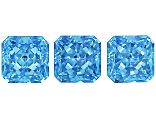 Blue Cubic Zirconia 10mm Octagon Fancy Cut Gemstones Set Of 3 31.50Ctw