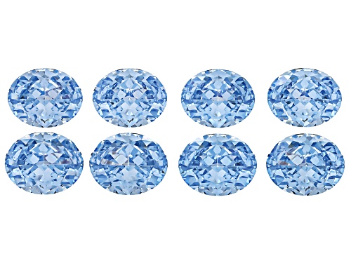 Blue Cubic Zirconia 10X8mm Oval Fancy Cut Gemstones Set Of 8 47.00Ctw