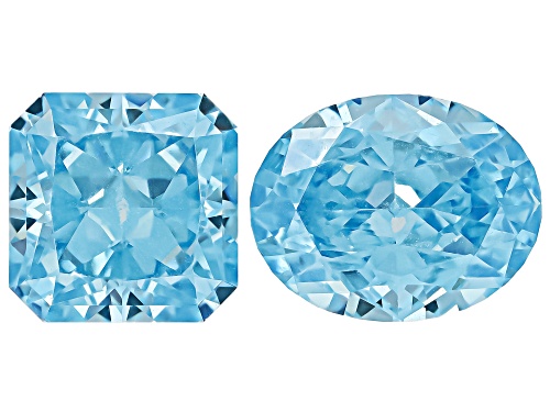 Blue Cubic Zirconia 9X7mm Oval, 7mm Octagon Fancy Cut Gemstones Set Of 2 23.00Ctw