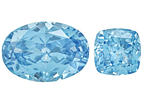 Blue Cubic Zirconia 13.90mm Oval, 7mm Cushion Fancy Cut Gemstones Set Of 2 13.00Ctw