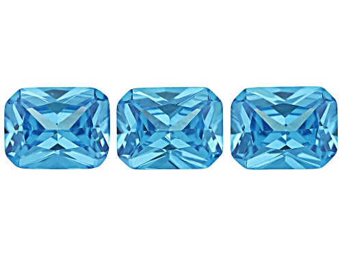 Blue Cubic Zirconia 9X7mm Emerald Radiant Cut Gemstones Set Of 3 9.00Ctw