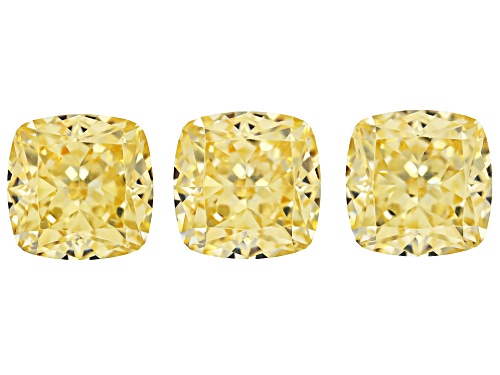 Yellow Cubic Zirconia 7mm Cushion Diamond Cut Gemstones Set Of 3 11.00Ctw