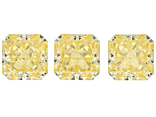Yellow Cubic Zirconia 7mm Emerald Diamond Cut Gemstones Set Of 3 11.00Ctw
