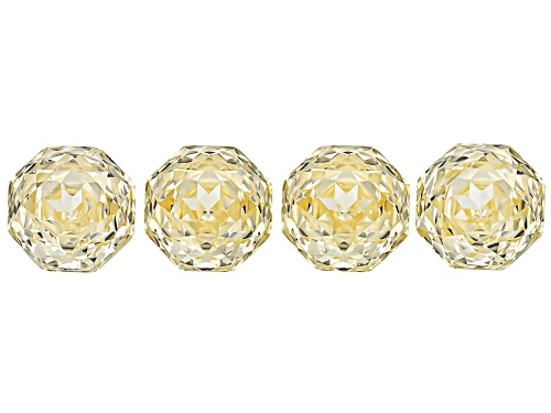 Yellow Cubic Zirconia 8mm Round Fancy Cut Gemstones Set Of 4 18.00Ctw