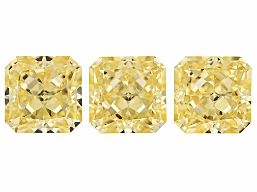 Yellow Cubic Zirconia 10mm Emerald Diamond Cut Gemstones Set Of 3 33.00Ctw