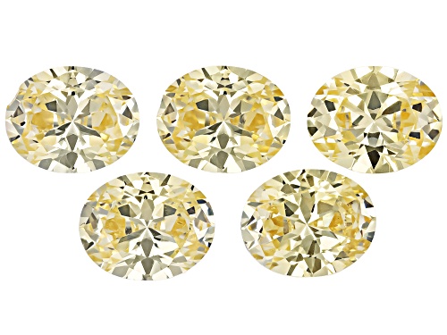 Yellow Cubic Zirconia 10X8mm Oval Diamond Cut Gemstones Set Of 5 21.00Ctw