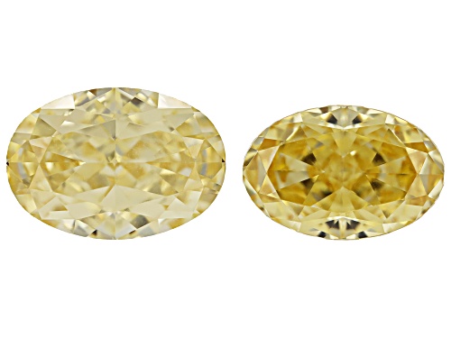 Yellow Cubic Zirconia 12X8mm, 13x9mm Oval Fancy Cut Gemstones Set Of 2 52.00Ctw