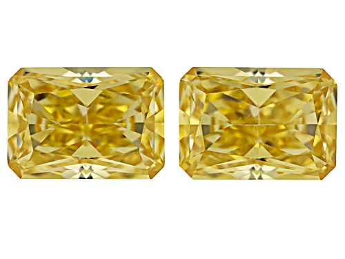Yellow Cubic Zirconia 14X10mm Emerald Radiant Cut Gemstones Matched Pair 32.00Ctw