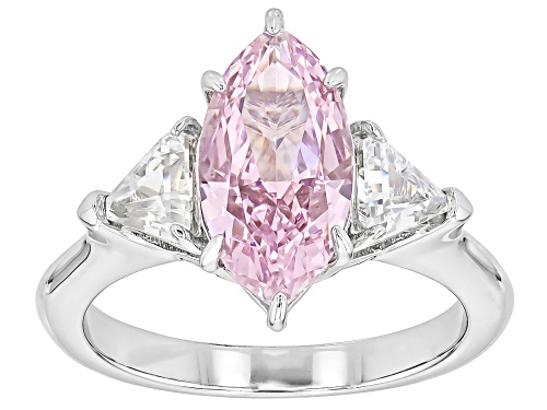 Pink Cubic Zirconia Marquise 14x7mm and Triangle White Cubic Zirconia Sterling Silver Ring 3.99ctw - Size 8