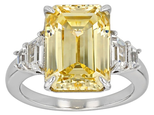 Yellow Cubic Zirconia Octagon 14x10mm and White Cubic Zirconia Sterling Silver Ring 10.88ctw - Size 8