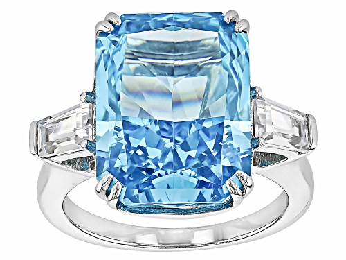 Photo of Blue Cubic Zirconia Octagon 16x12mm and White Cubic Zirconia Sterling Silver Ring 15.85ctw - Size 8