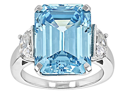 Blue Cubic Zirconia Octagon 16x12mm and White Cubic Zirconia Sterling Silver Ring 15.85ctw - Size 8