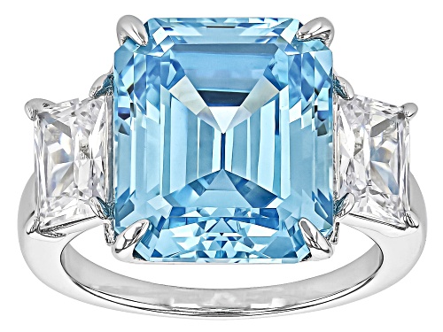 Blue Cubic Zirconia Octagon 14x12mm and Octagon White Cubic Zirconia Sterling Silver Ring 13.85ctw - Size 8