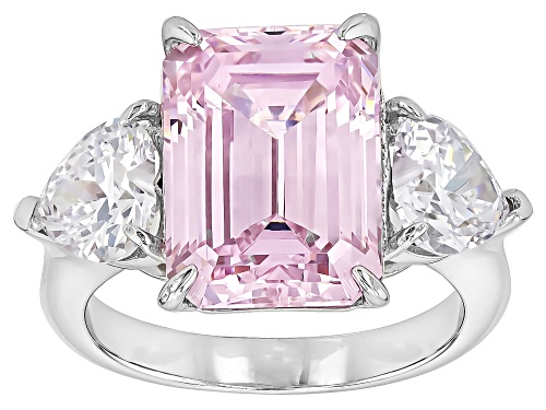 Pink Cubic Zirconia Octagon 14x10mm and white Cubic Zirconia Sterling Silver Ring 10.55ctw - Size 8