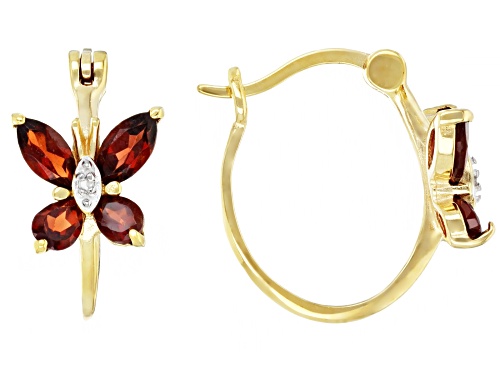 Red Garnet Marquise 6x3mm & Diamond Accent 18K Yellow Gold Over Silver Hoop Earrings 1.95ctw