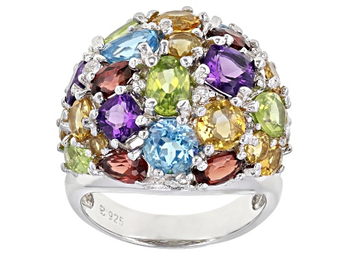 Multi-Gemstone Rhodium over Sterling Silver Ring 6.56ctw - Size 7