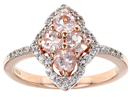 Peach Morganite Round 3.5mm and White Zircon 14K Rose Gold Over Sterling Silver Ring 0.86ctw - Size 8