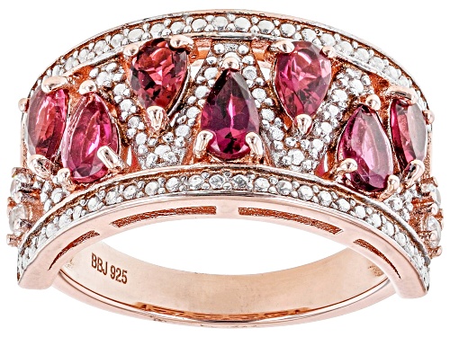 Pink Tourmaline Pear 5x3mm and White Zircon 18K Rose Gold Over Sterling Silver Ring 1.10ctw - Size 8